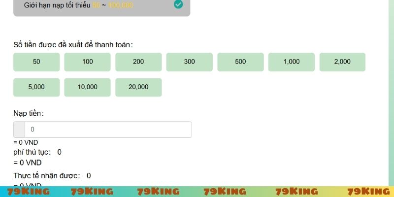 Nạp tiền 79King bằng chuyển khoản ngân hàng